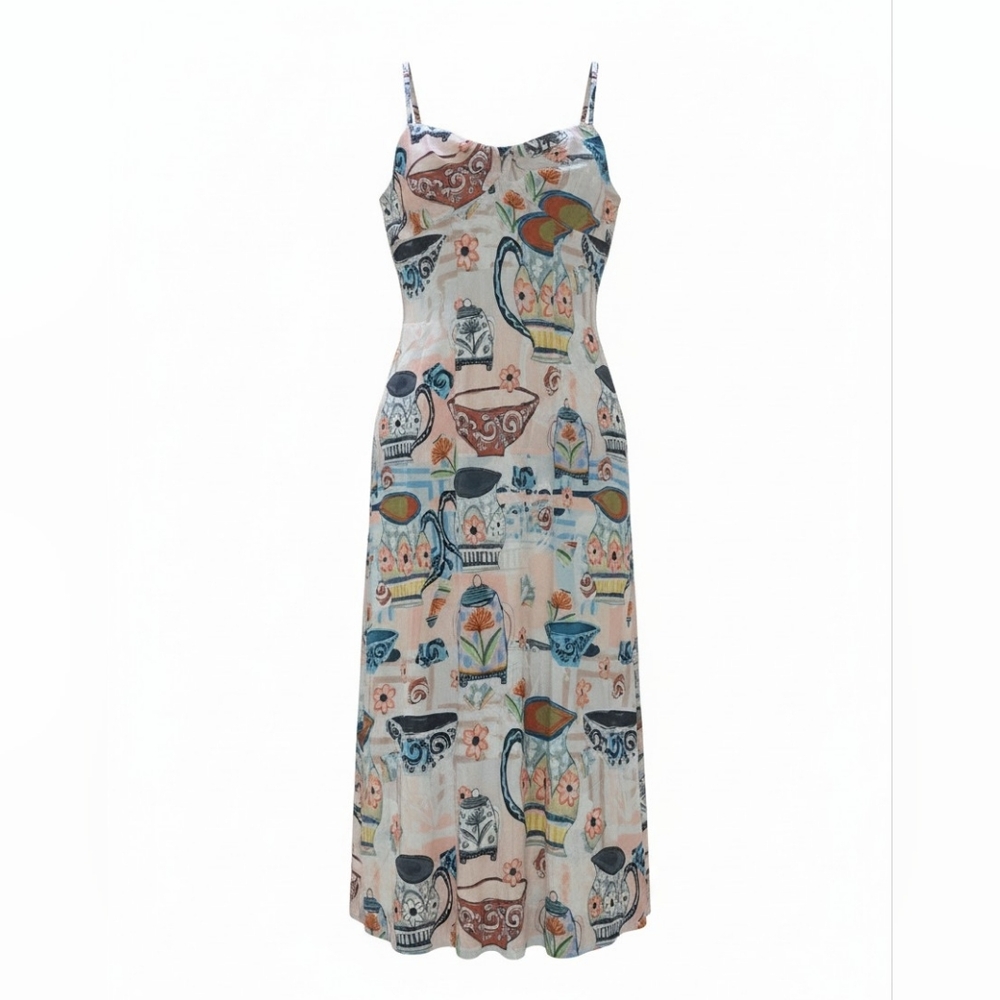 Spaghetti-Strap Maxi Dress in Pastel Multi - Unbranded